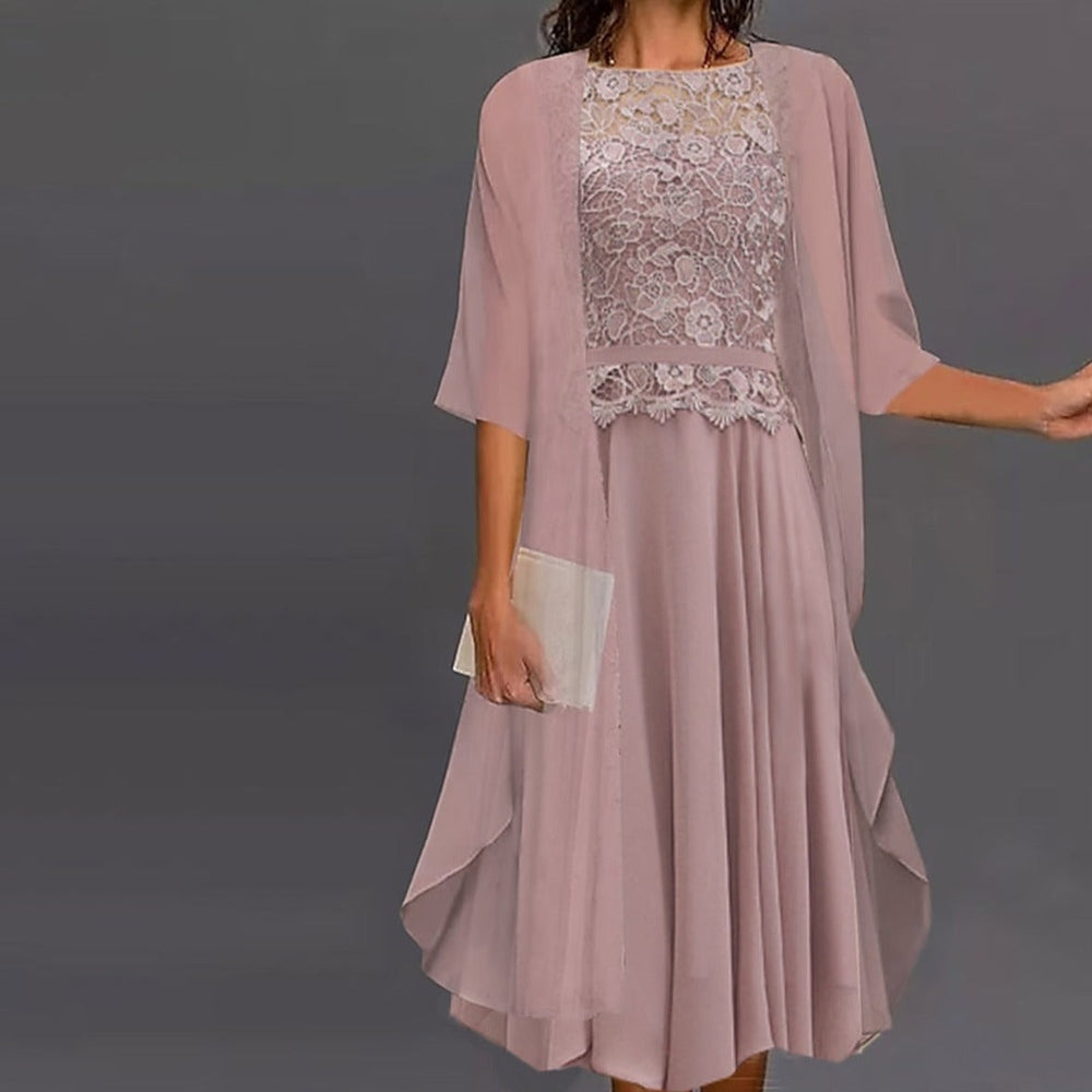 Pink Lace Midi Dress With Half Sleeves