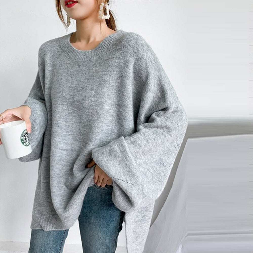 Baggy Plain Grey Crew Neck Sweater