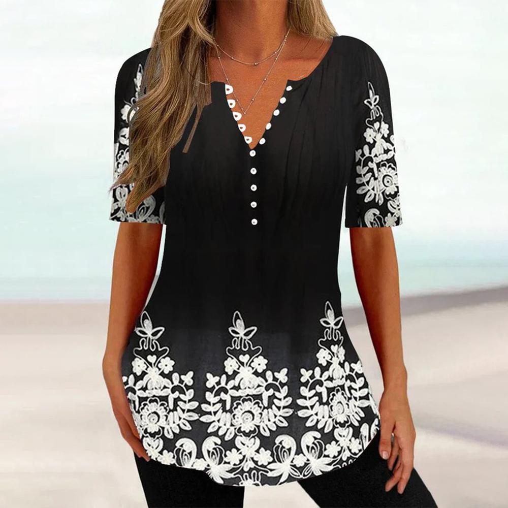 Black printed short sleeve top