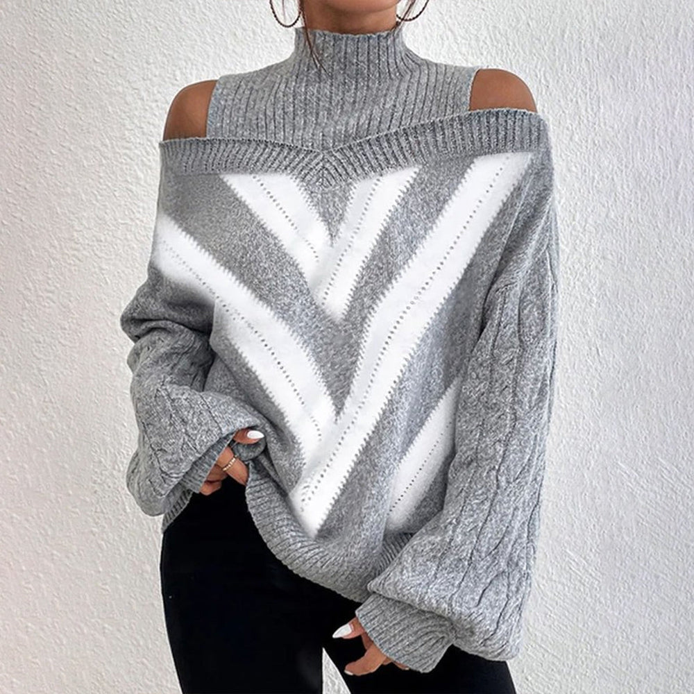 Grey color block sweater in vintage look