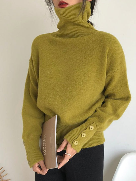 Solid color sweater with high neckline in sage