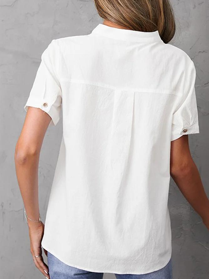 Plain white short sleeve top with button placket