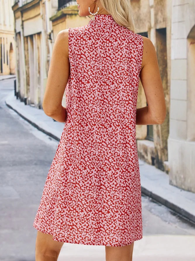 Red sleeveless print mini dress