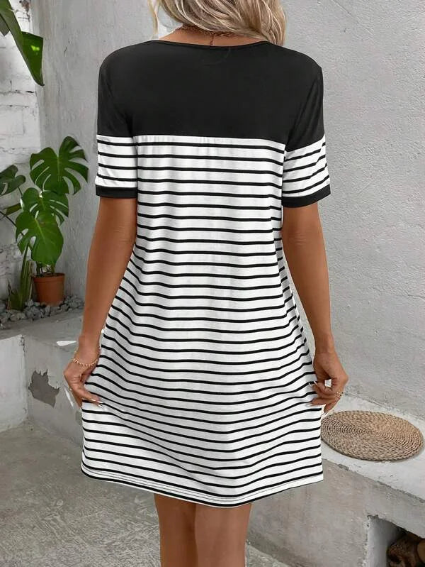 Modern print round neck mini dress