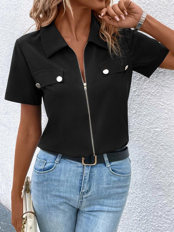 Unique plain short sleeve top