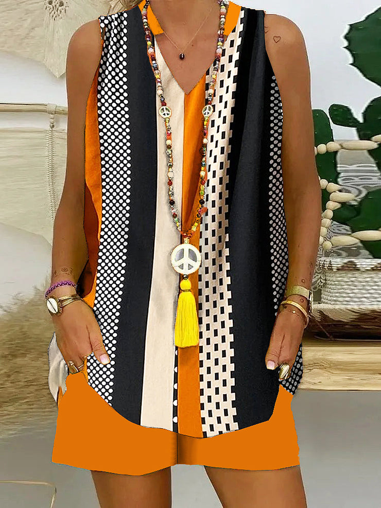 Striking two-piece sleeveless set with color block