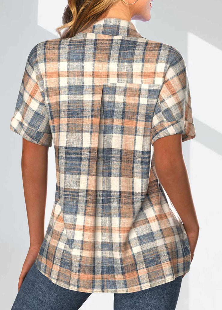 Apricot short-sleeved check top