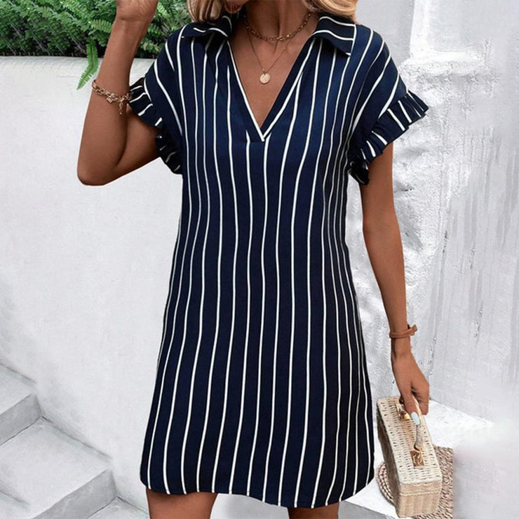 Fashionable striped mini dress with short sleeves