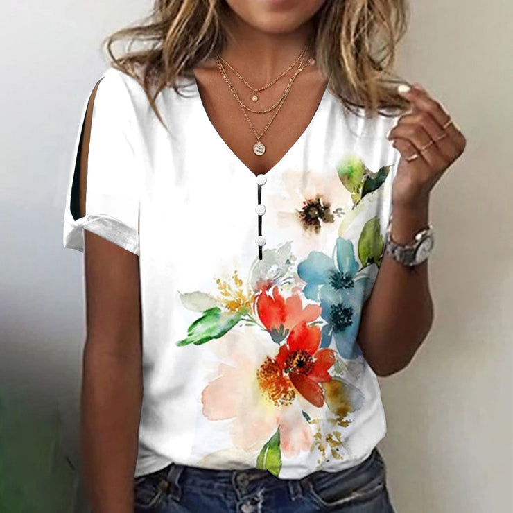 Romantic short sleeve top with floral print