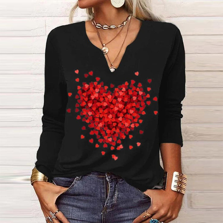 Ombre Red Heart Black Long Sleeve Top