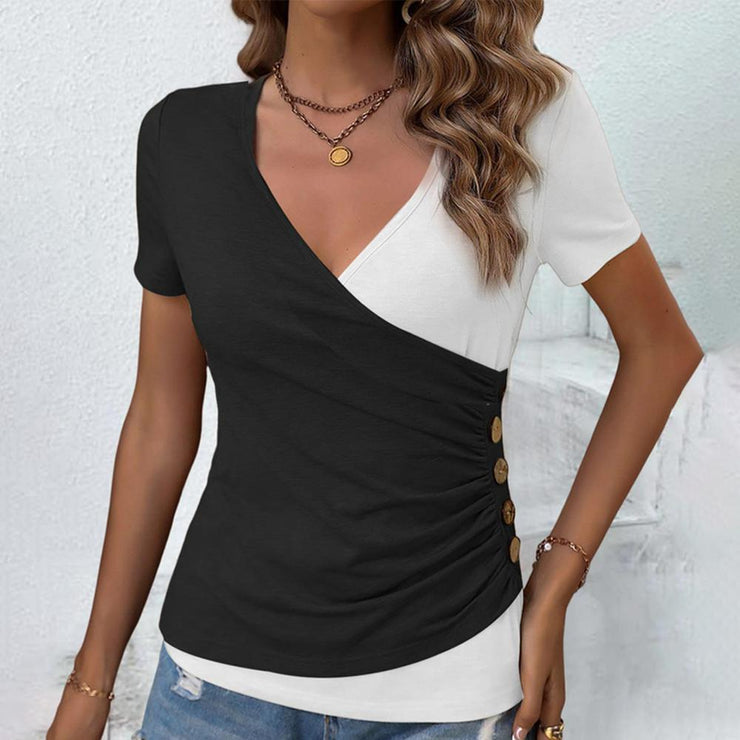 Chic color block top with V-neck