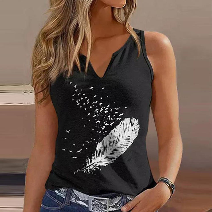 Black sleeveless tank top with print