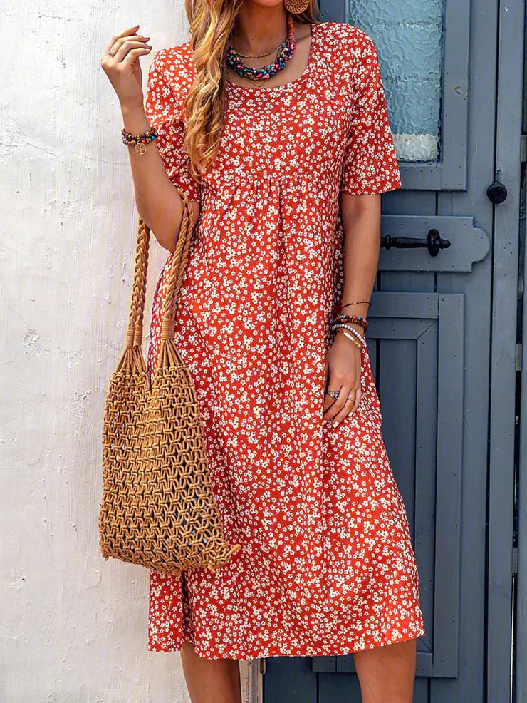 Blossomrush a red midi dress with floral details