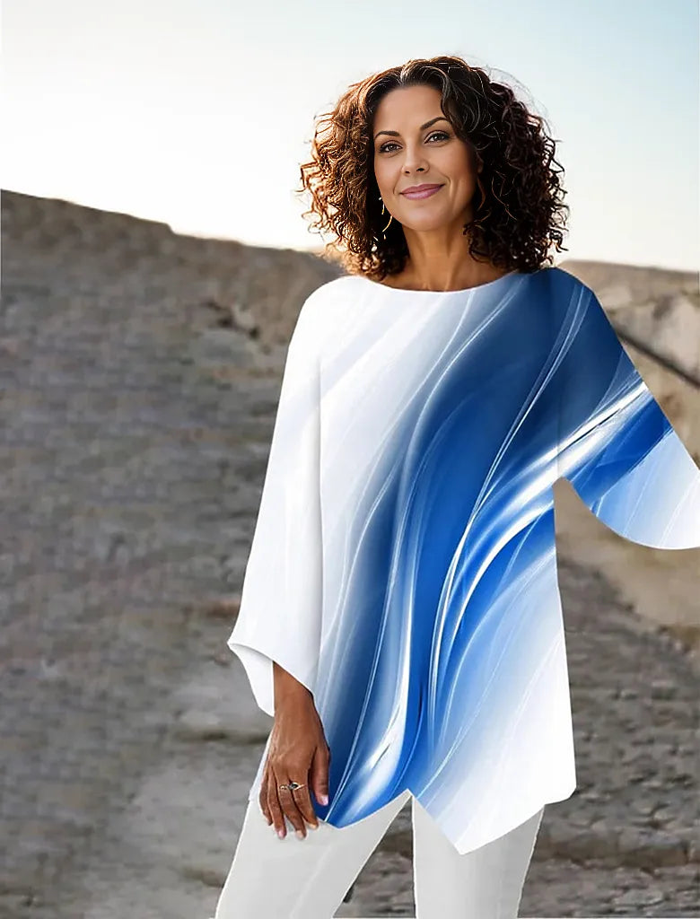 Ultra Mod Blue Wave White Tunic Top