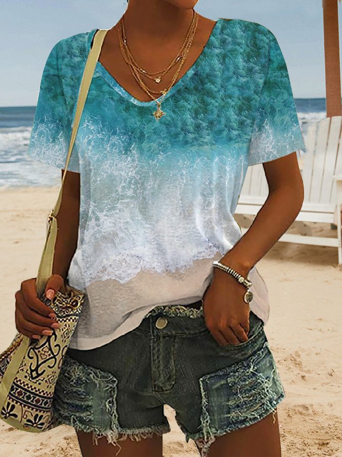 Dreamy Print Blue Short Sleeve Top