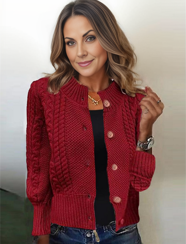 Eye-catching red solid color sweater with long sleeves