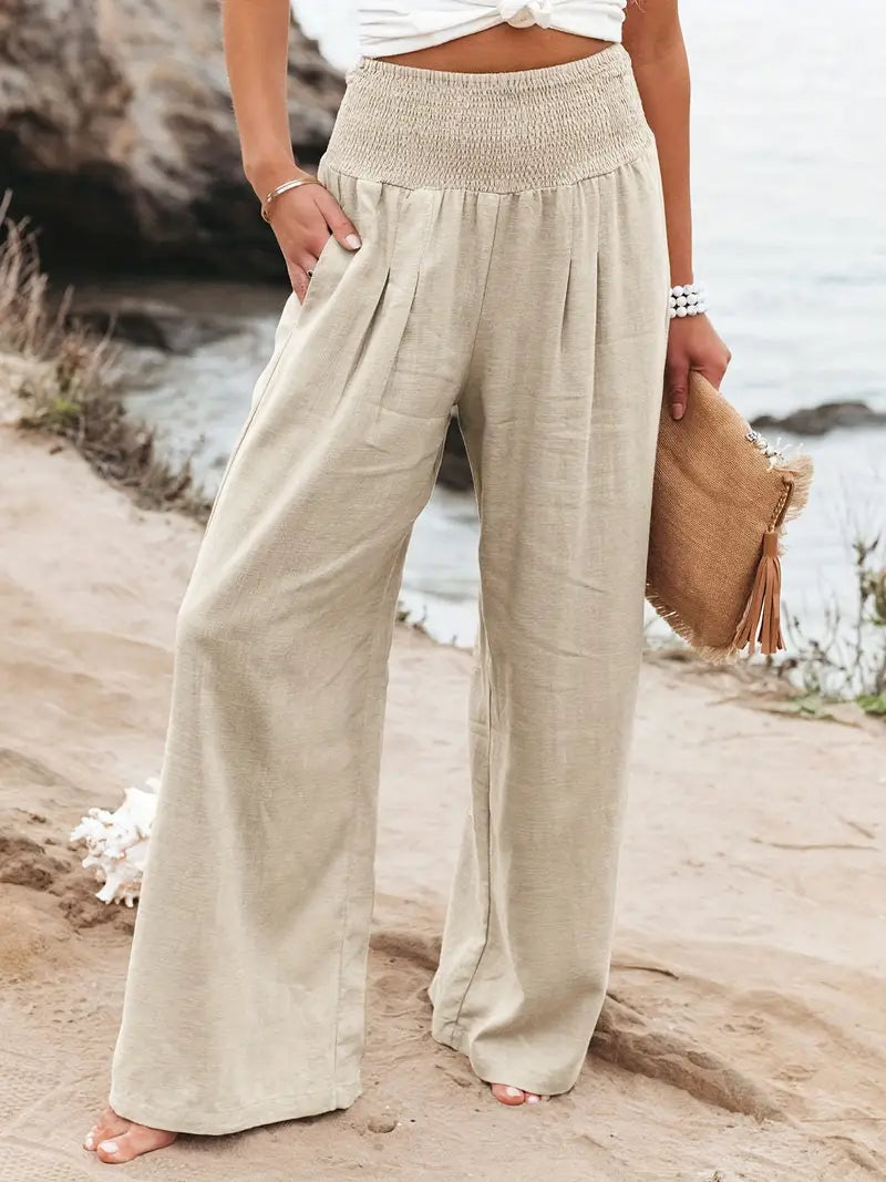 Natural colors Linen look Beach Palazzo trousers