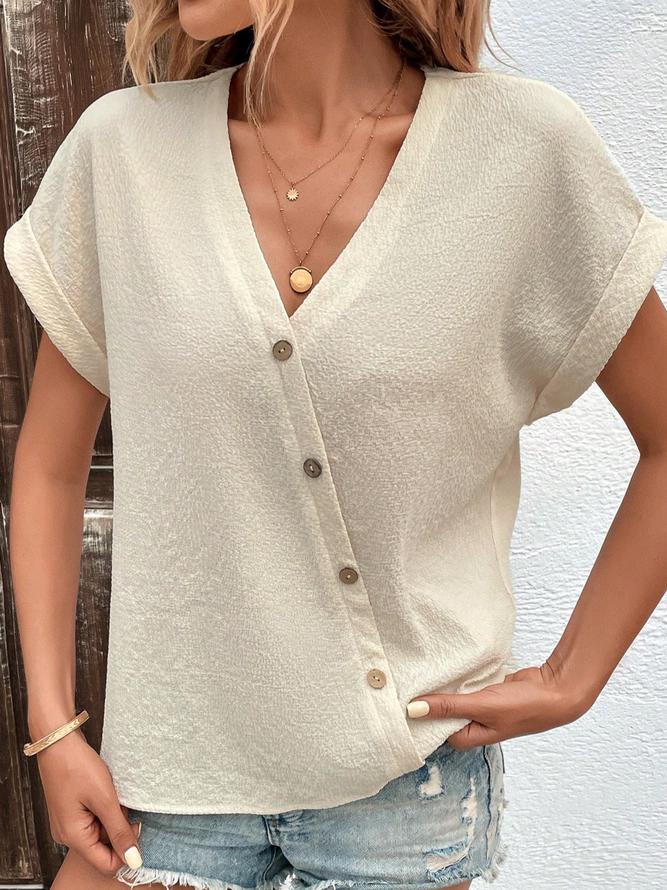 Apricot Solid Color V Neck Top