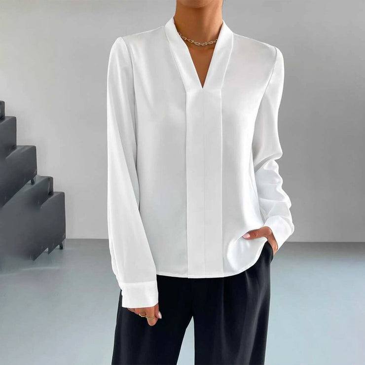 White plain top with V-neck