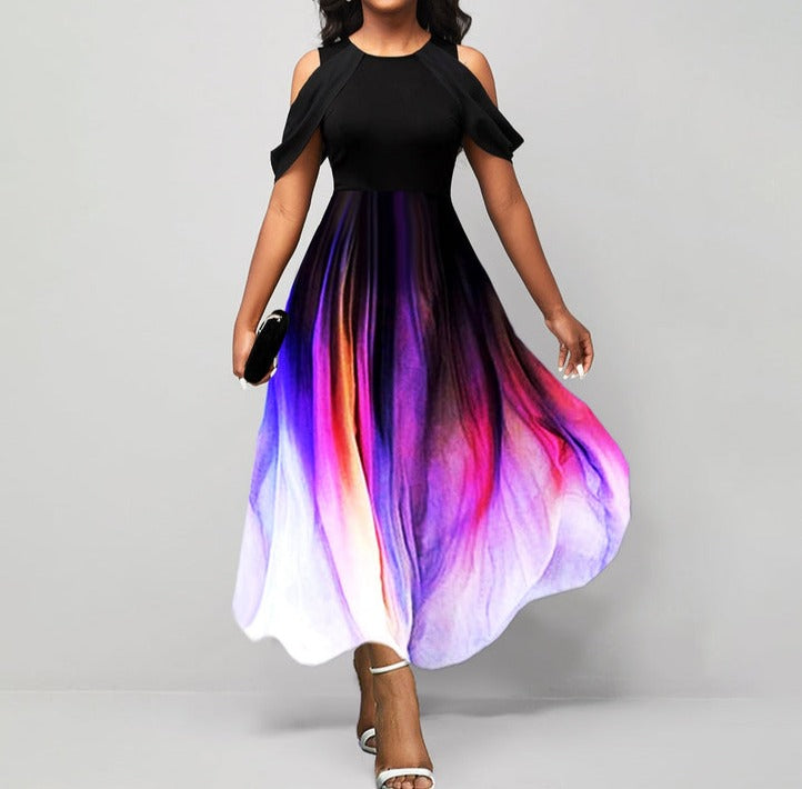 SpringStyle ® -  Artful midi dress with draped sleeves and cold shoulders