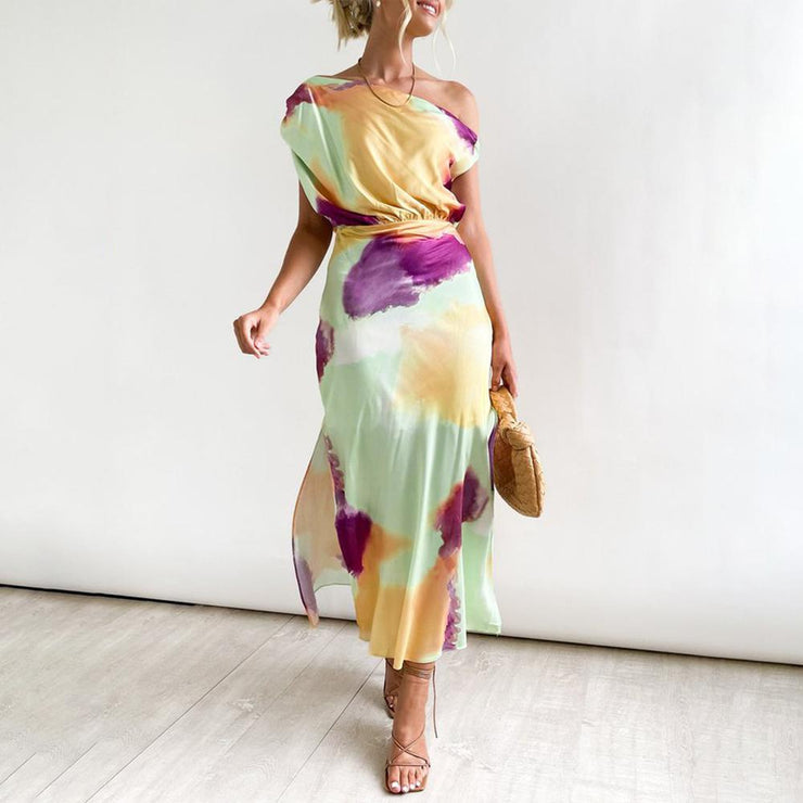 Elegant midi dress with multicolor print