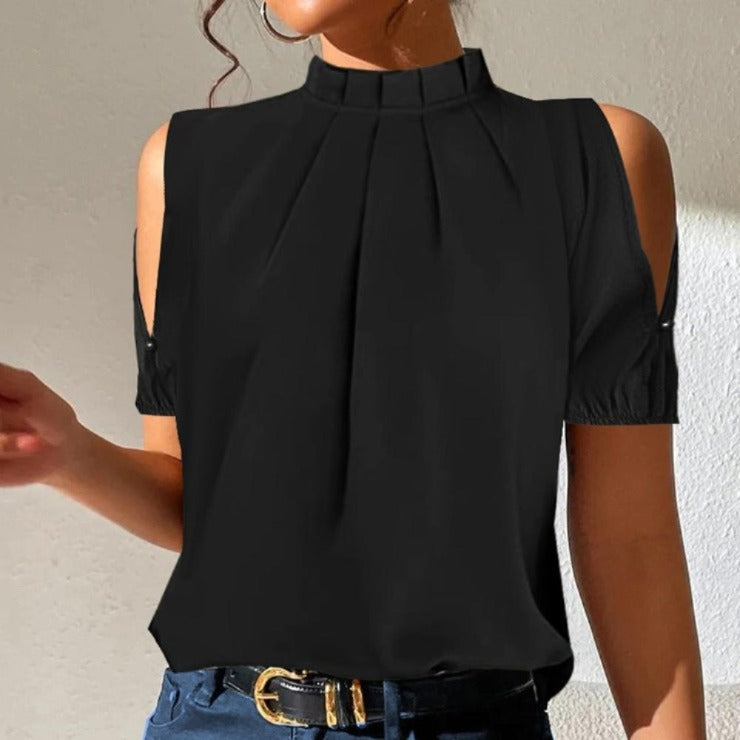 Black pleated top with split sleeves