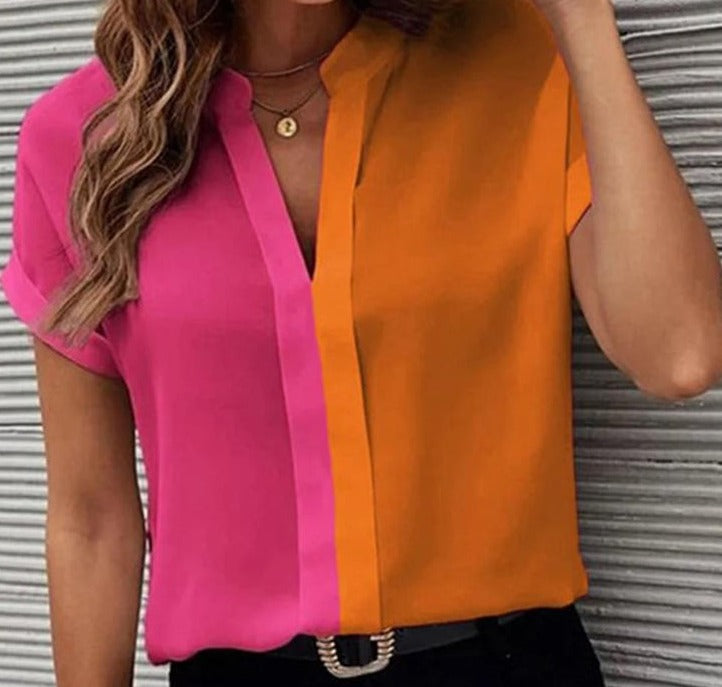 Stunning short sleeve color block top