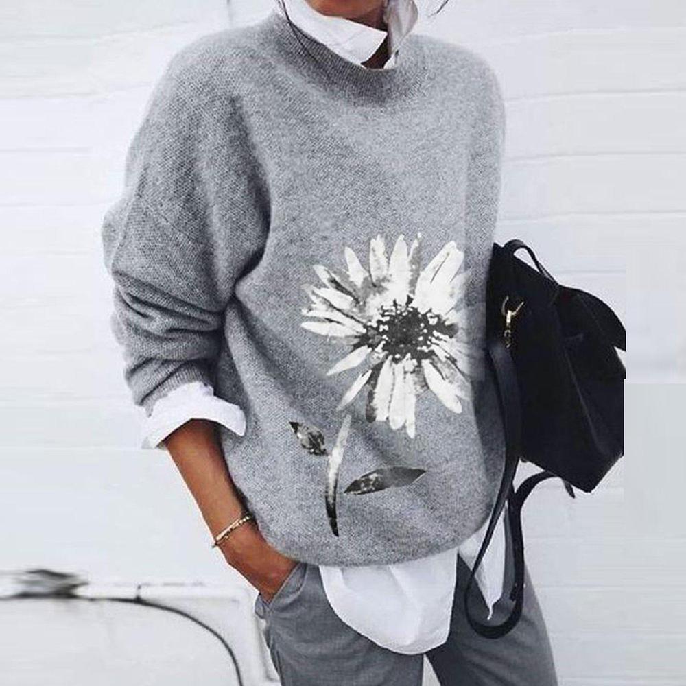 White Daisy Gray long sleeve sweater