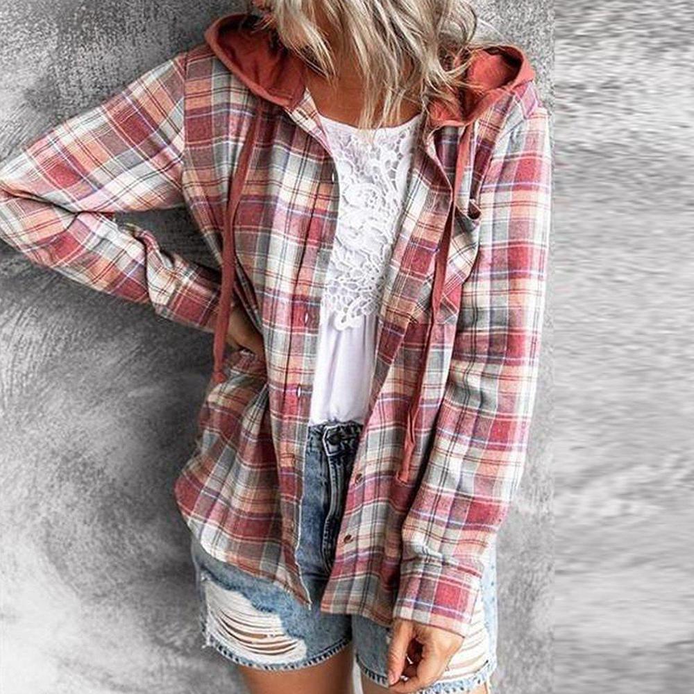 90s check hoodie button placket