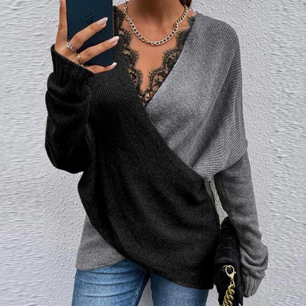 Draped in style color block long sleeve sweater