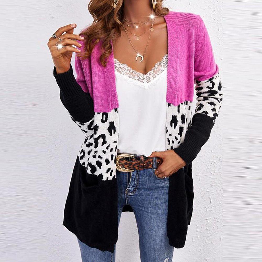 Pink cardigan with leopard print