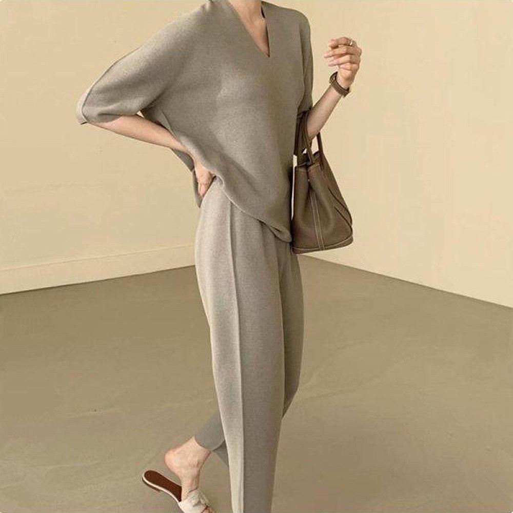 Comfy Elegance V-neck top and ankle trousers set