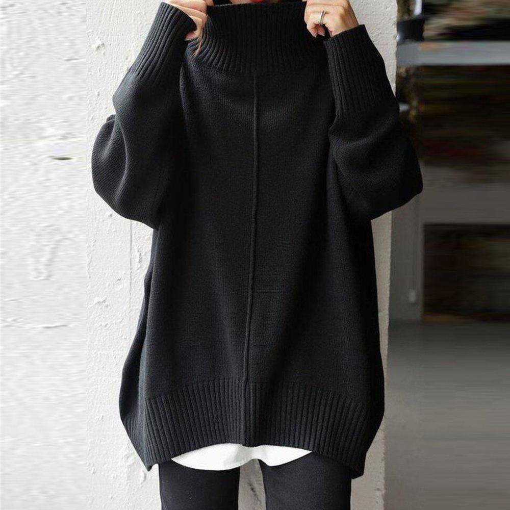 Black monochrome long sleeve sweater with high neckline