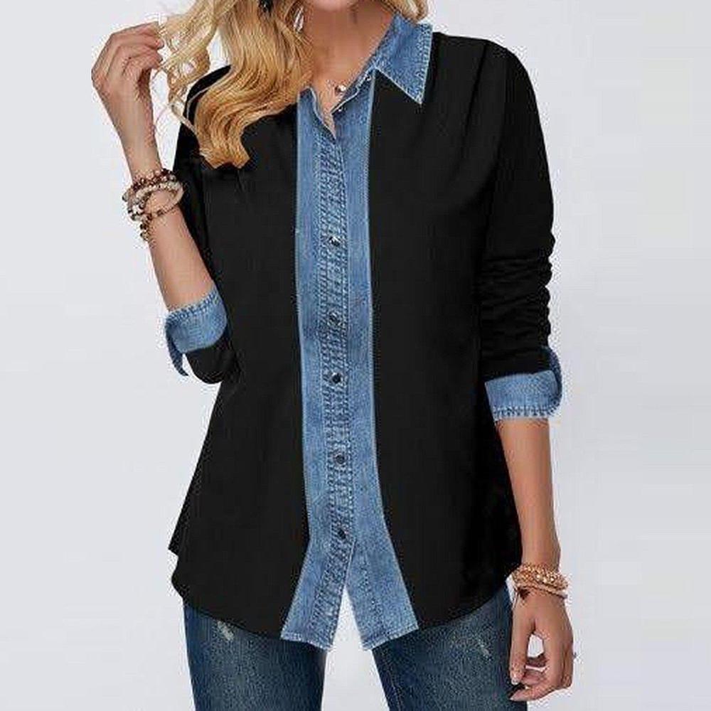 Two Looks in 1 Denim Black Blouse