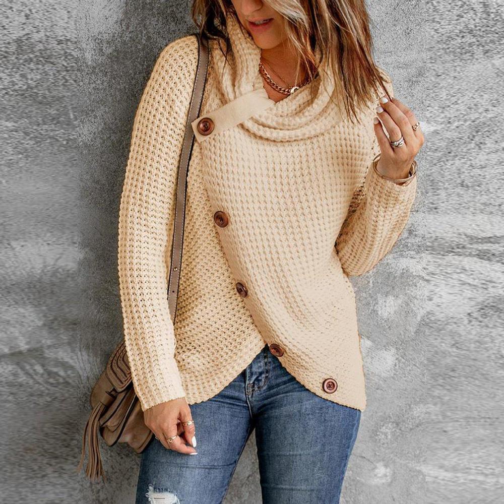 Solid color turtleneck sweater in apricot