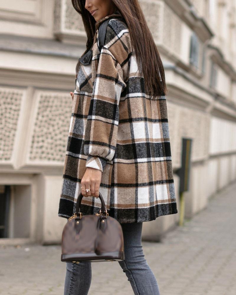 Stylish coffee outerwear with check print