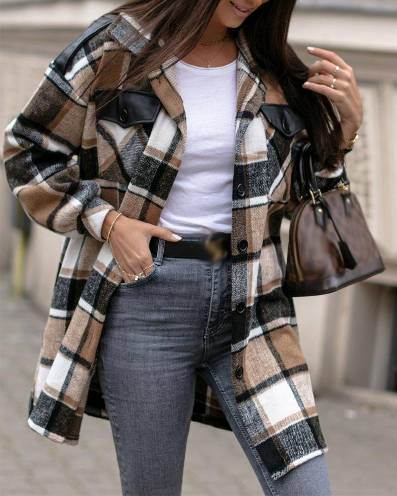 Stylish coffee outerwear with check print