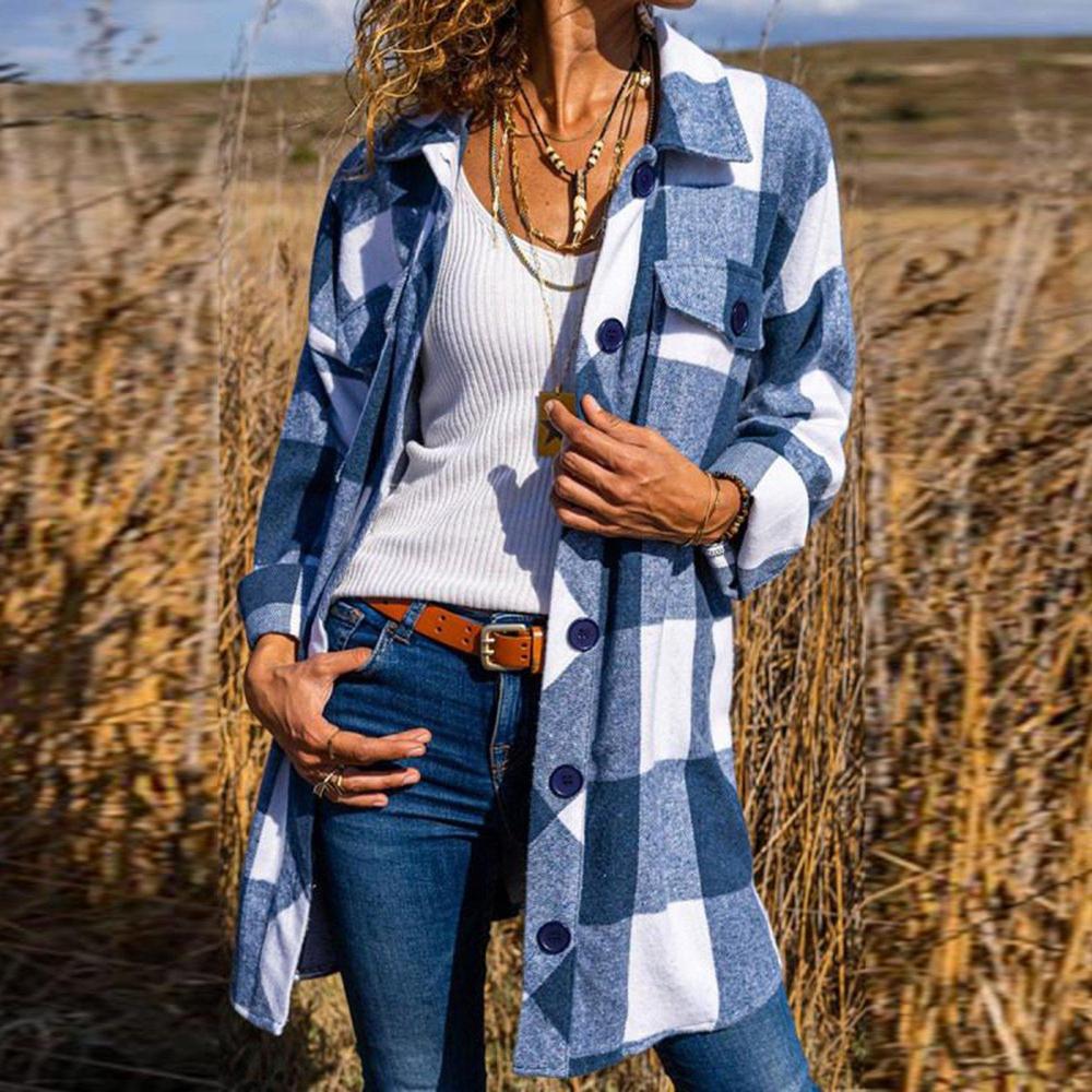 Blue checked vintage coat with collar