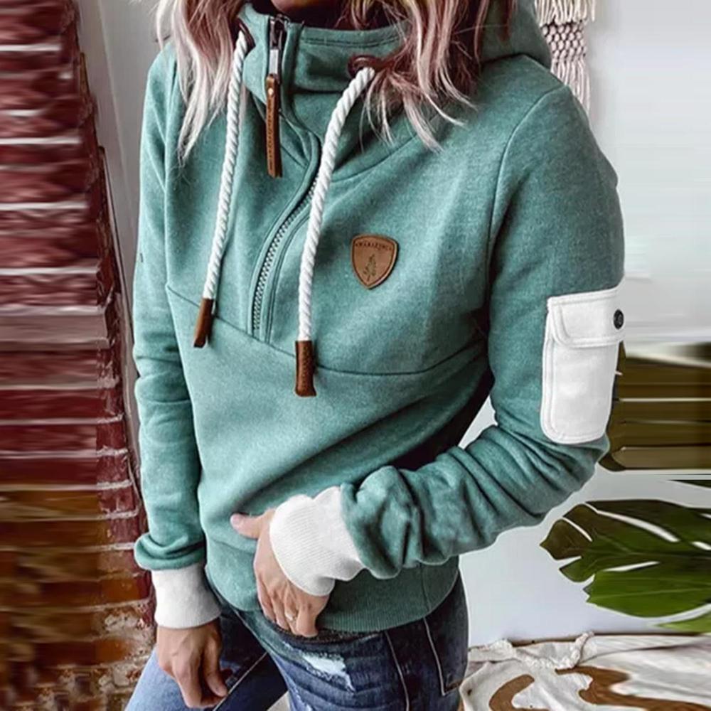 Green long sleeve hoodie with drawstring