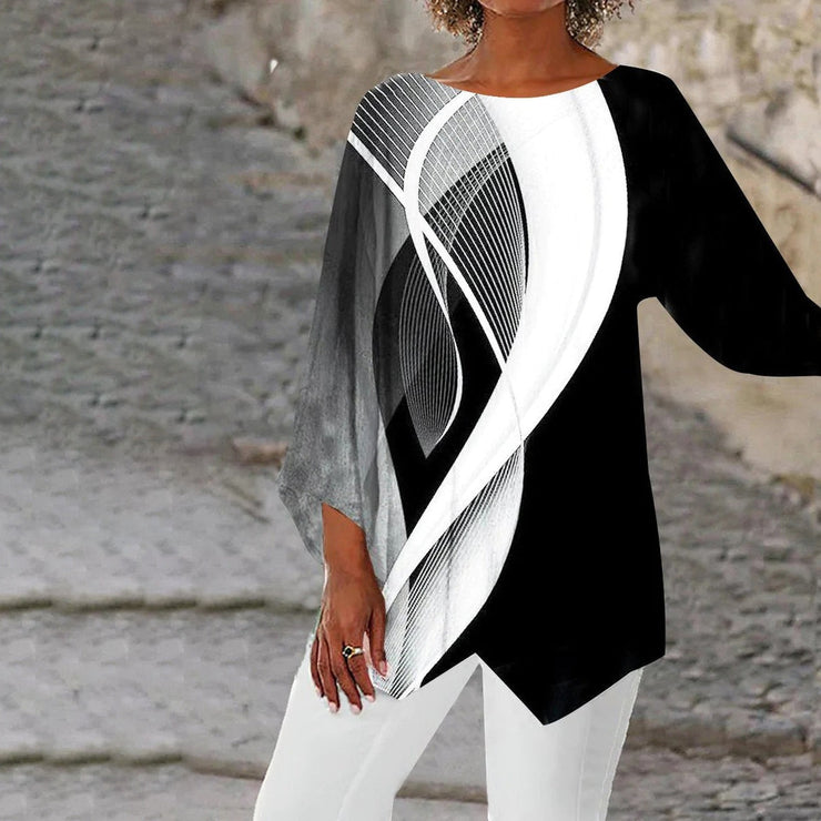 Black and White Round Neck Top