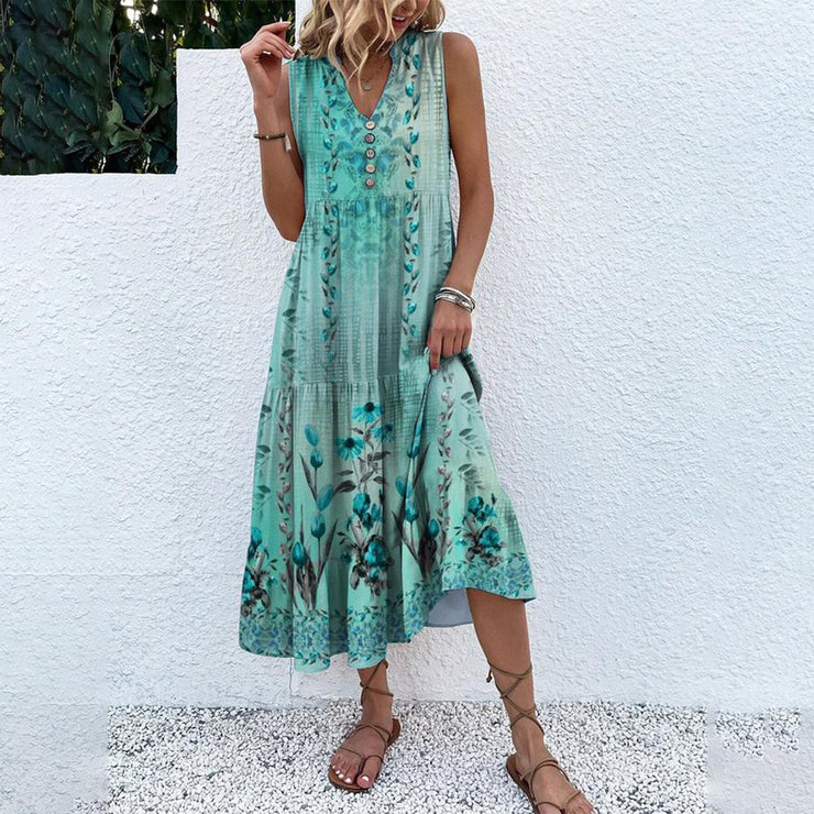 Groovy Sleeveless Midi Dress with Print