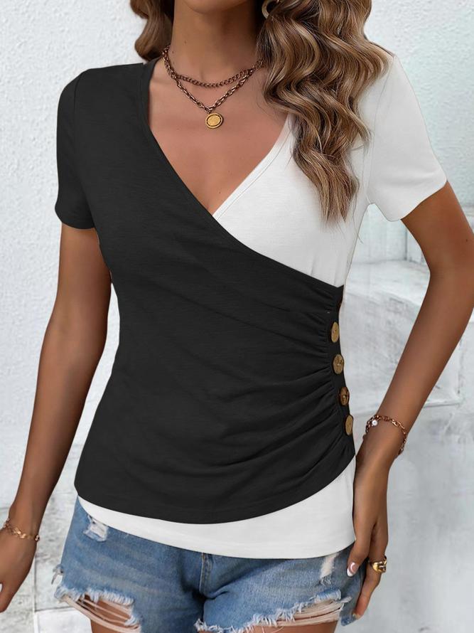 Chic color block top with V-neck