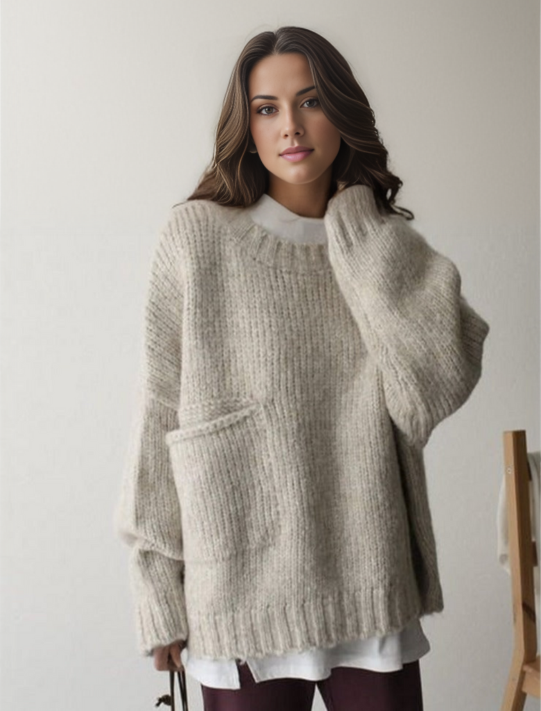 Oversize sweater with ivory pocket front