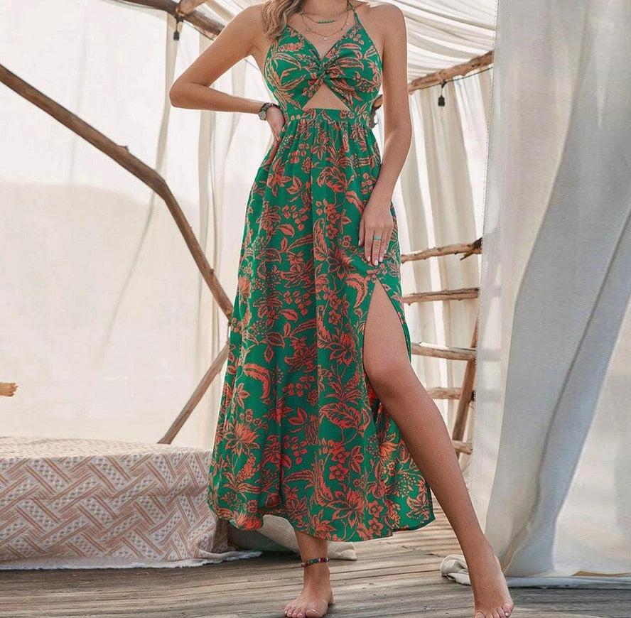 Attractive sleeveless print maxi dress