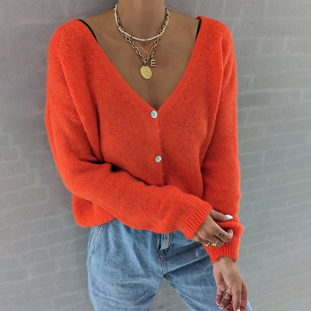 Orange solid color long sleeve sweater