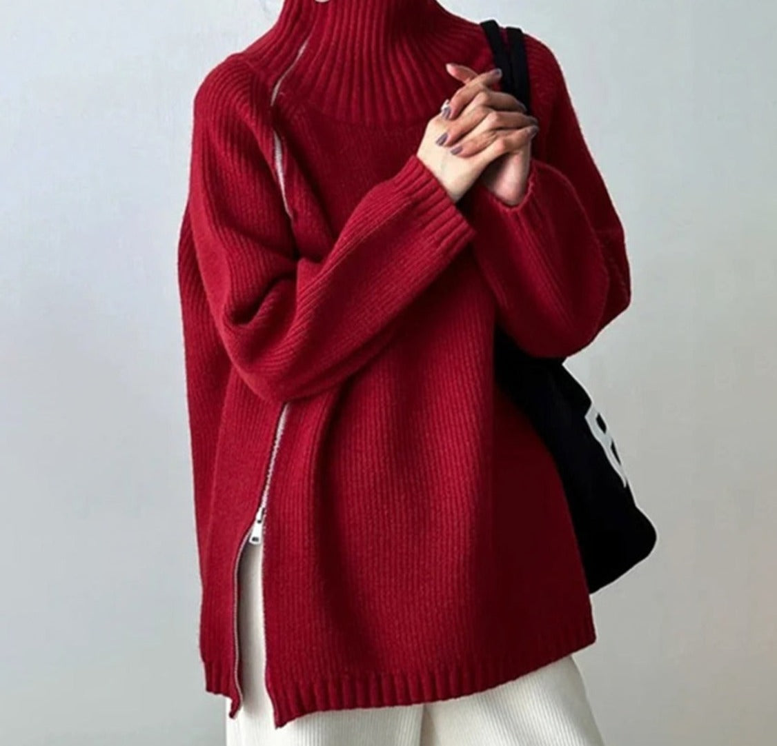 Red monochrome high neck sweater