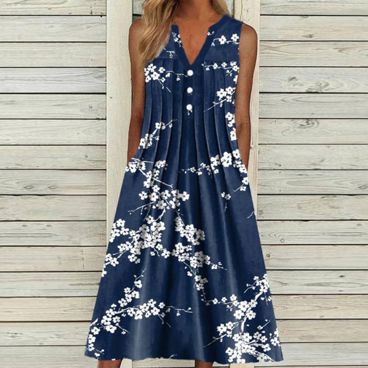 Groovy Floral V-neck Midi Dress