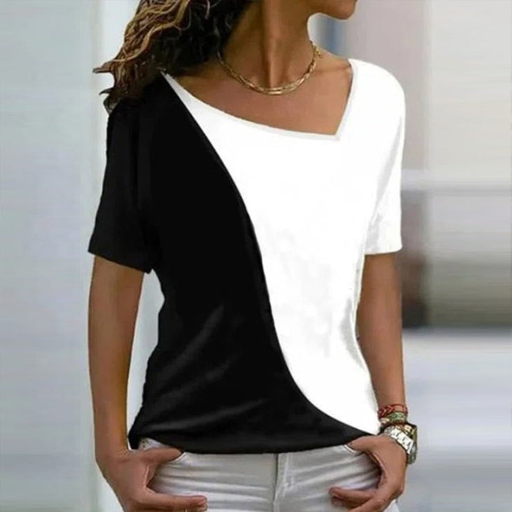 Special colored block short sleeve top