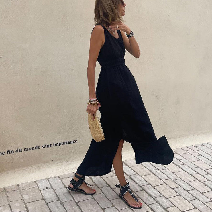 Cool sleeveless black maxi dress