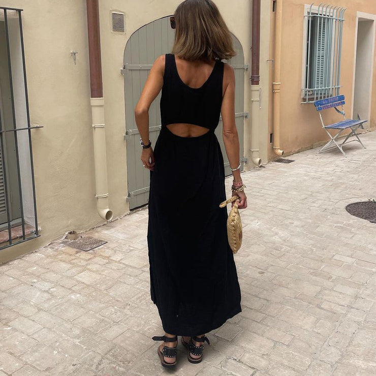 Cool sleeveless black maxi dress